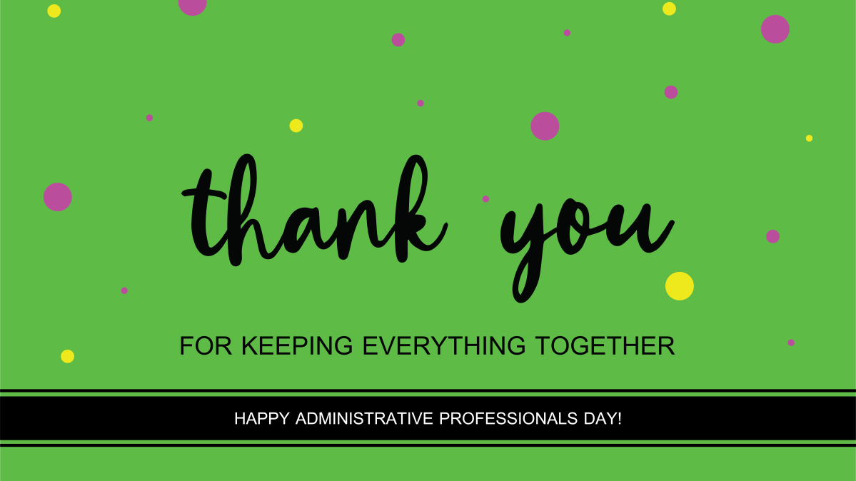 Lime green postcard thanking administrative professionals