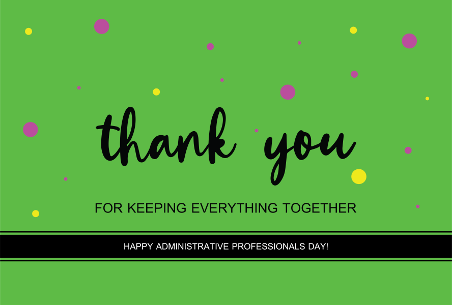 Lime green postcard thanking administrative professionals