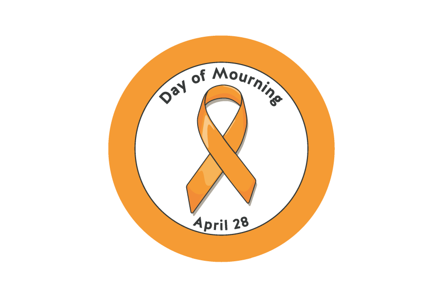 Orange circle around orange ribbon graphic to mark the National Day of Mourning.