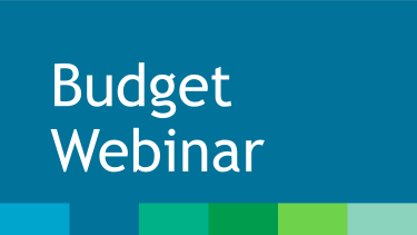 Blue rectangle with white text and green and blue colour bars at the bottom