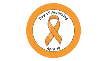 Orange circle around orange ribbon graphic to mark the National Day of Mourning.