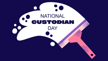 Stylized pink, purple and white squeegie against indigo background